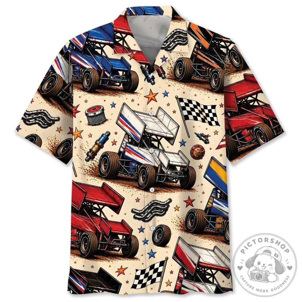 Sprint Car Racing Vintage Art Colorful Hawaiian Shirt