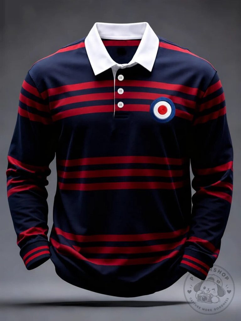 Mod Target Roundel Striped Long Sleeve Polo Shirt for Men