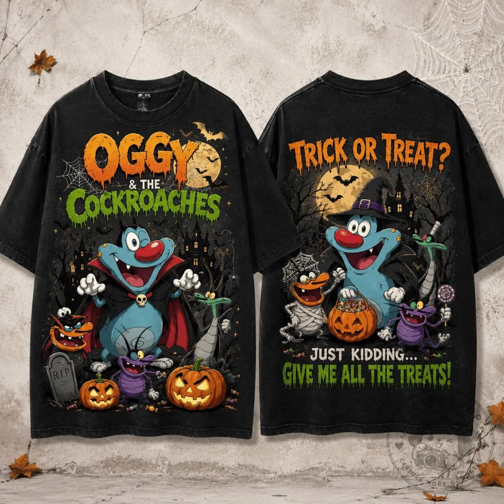 Oggy and the Cockroaches Spooky Season Trick or Treat Halloween T-Shirt