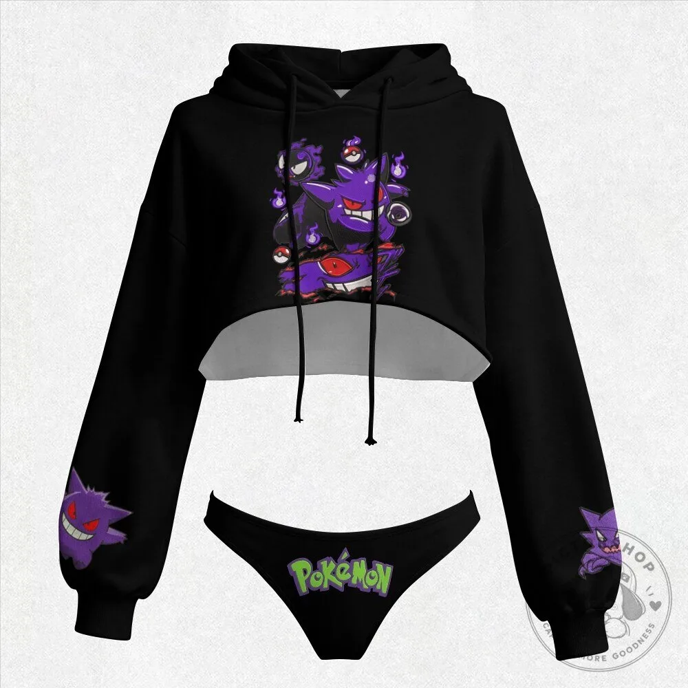 Pokemon Gengar Ghost Type Cropped Hoodie and Panty Set