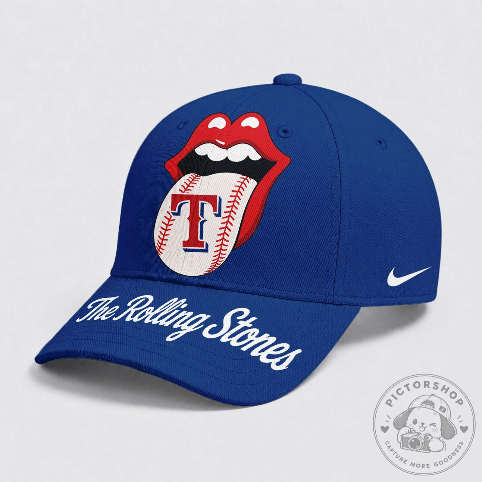 Texas Rangers Baseball Rolling Stones Blue Embroidered Cap Hat