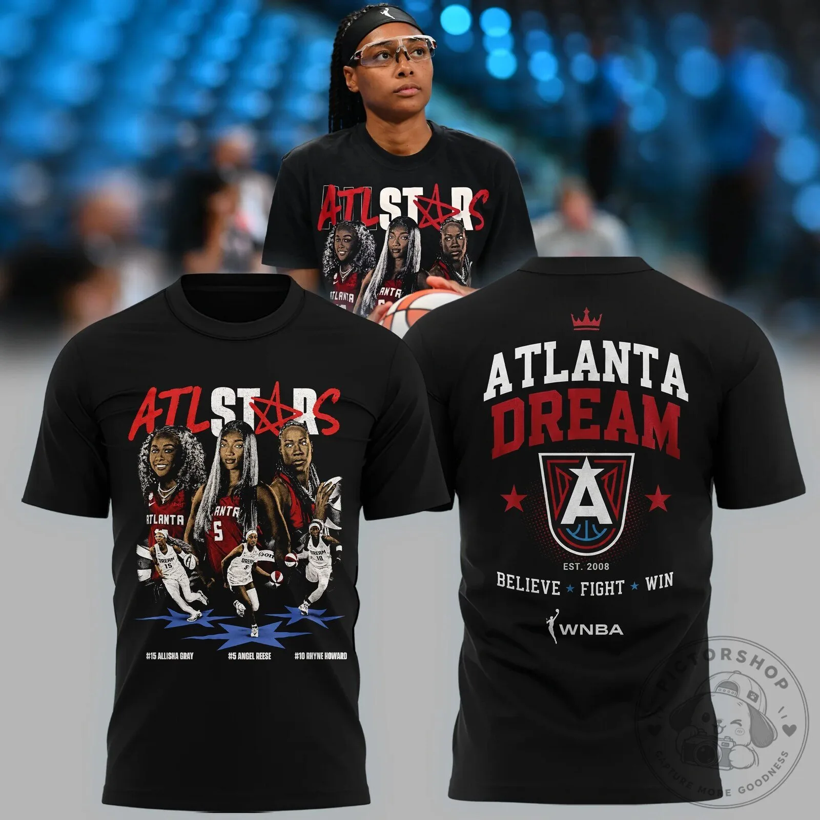 Atlanta Dream WNBA Basketball Team Roster Black Graphic T-Shirt