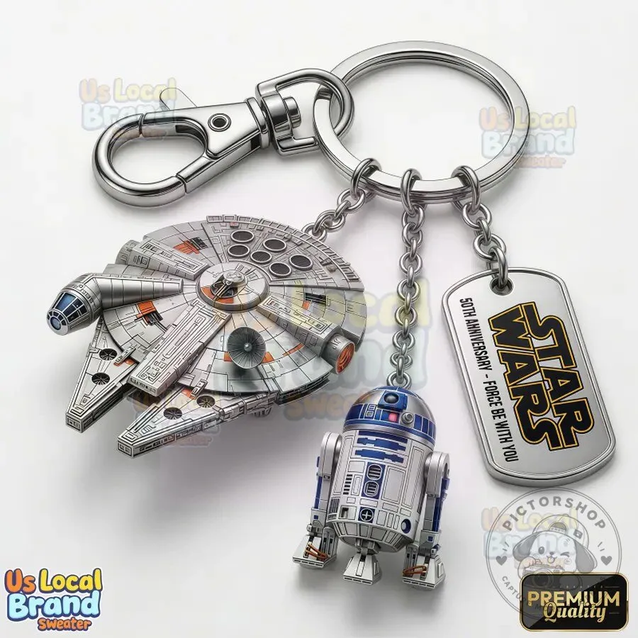 Star Wars 50th Anniversary Millennium Falcon and R2-D2 Keychain 5 Star Wars 50th Anniversary Millennium Falcon and R2-D2 Keychain