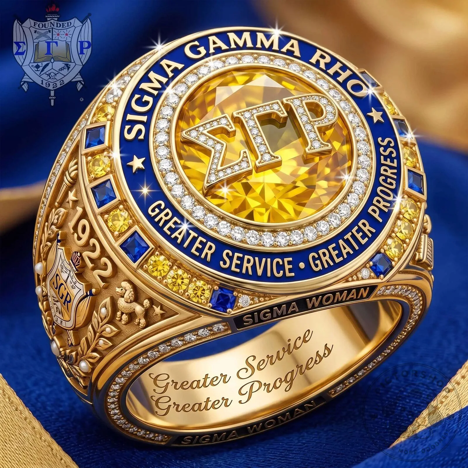 Sigma Gamma Rho Sorority Gold Plated Ring with Yellow Gemstone