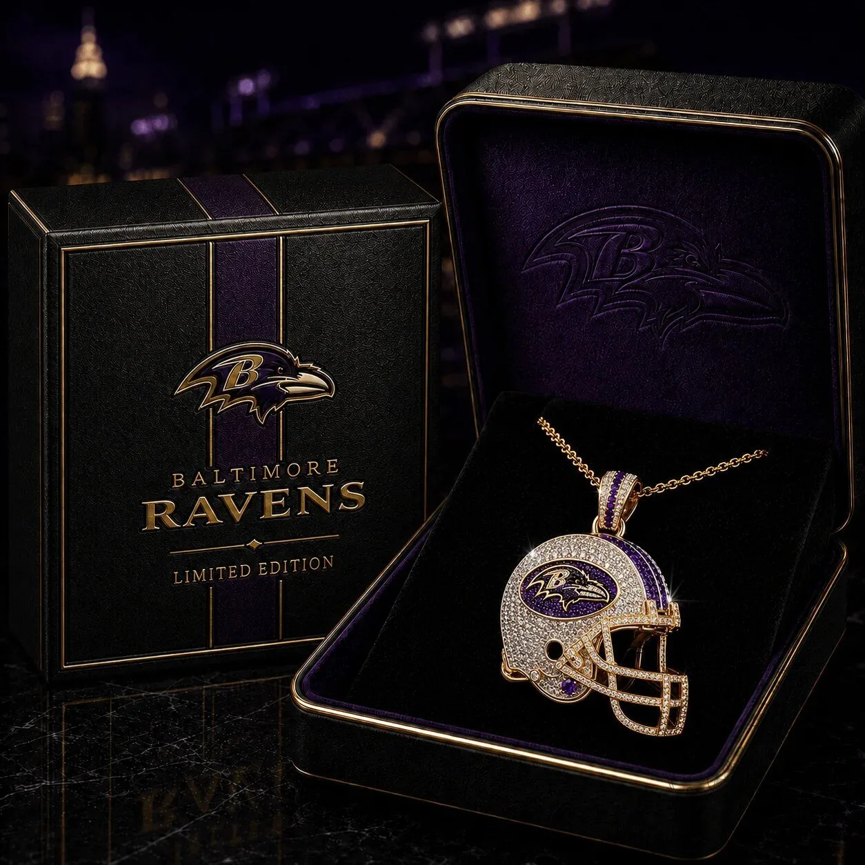 Baltimore Ravens Football Helmet Diamond Pendant Necklace