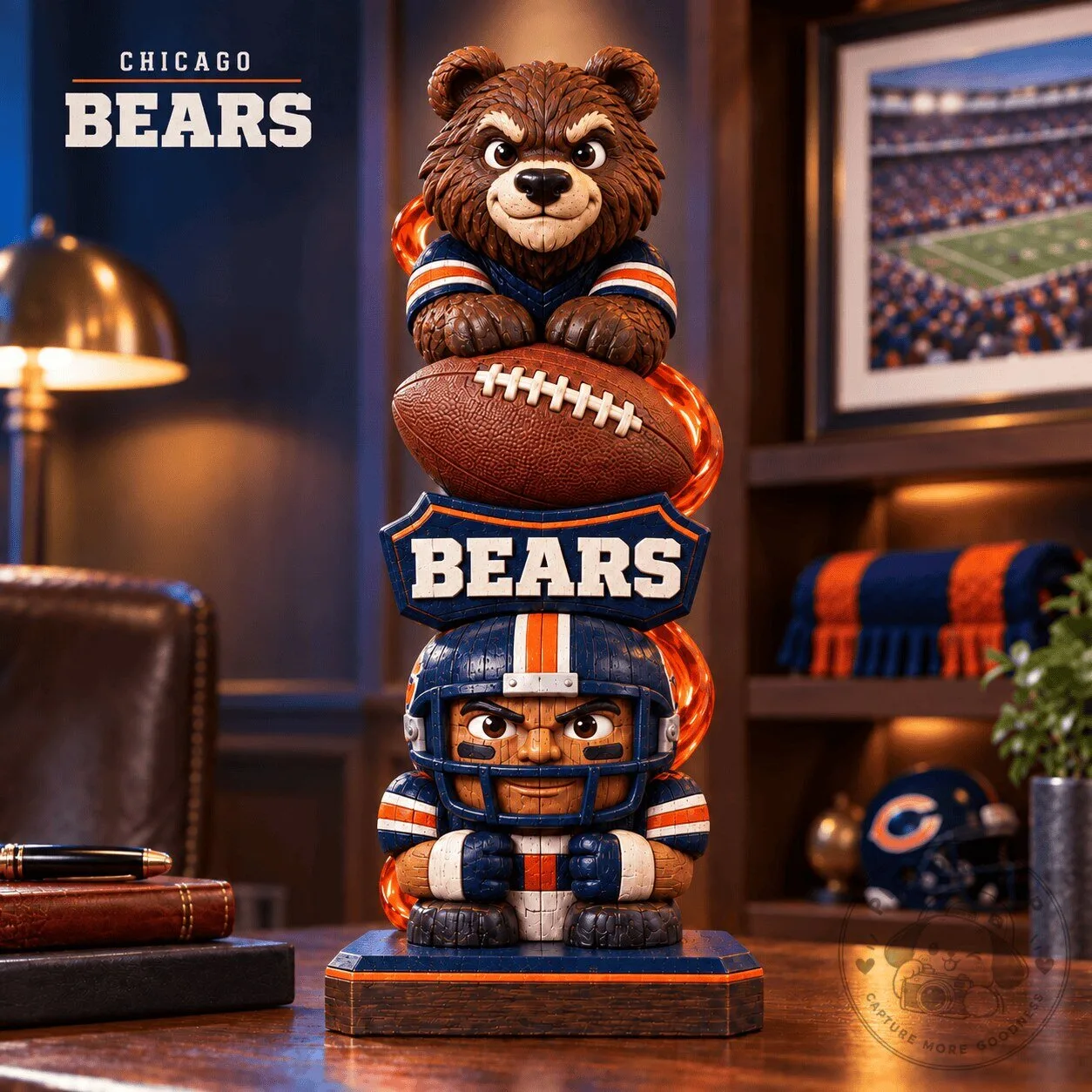 Chicago Bears Bear Mascot Stacked Totem Pole Football Figurine