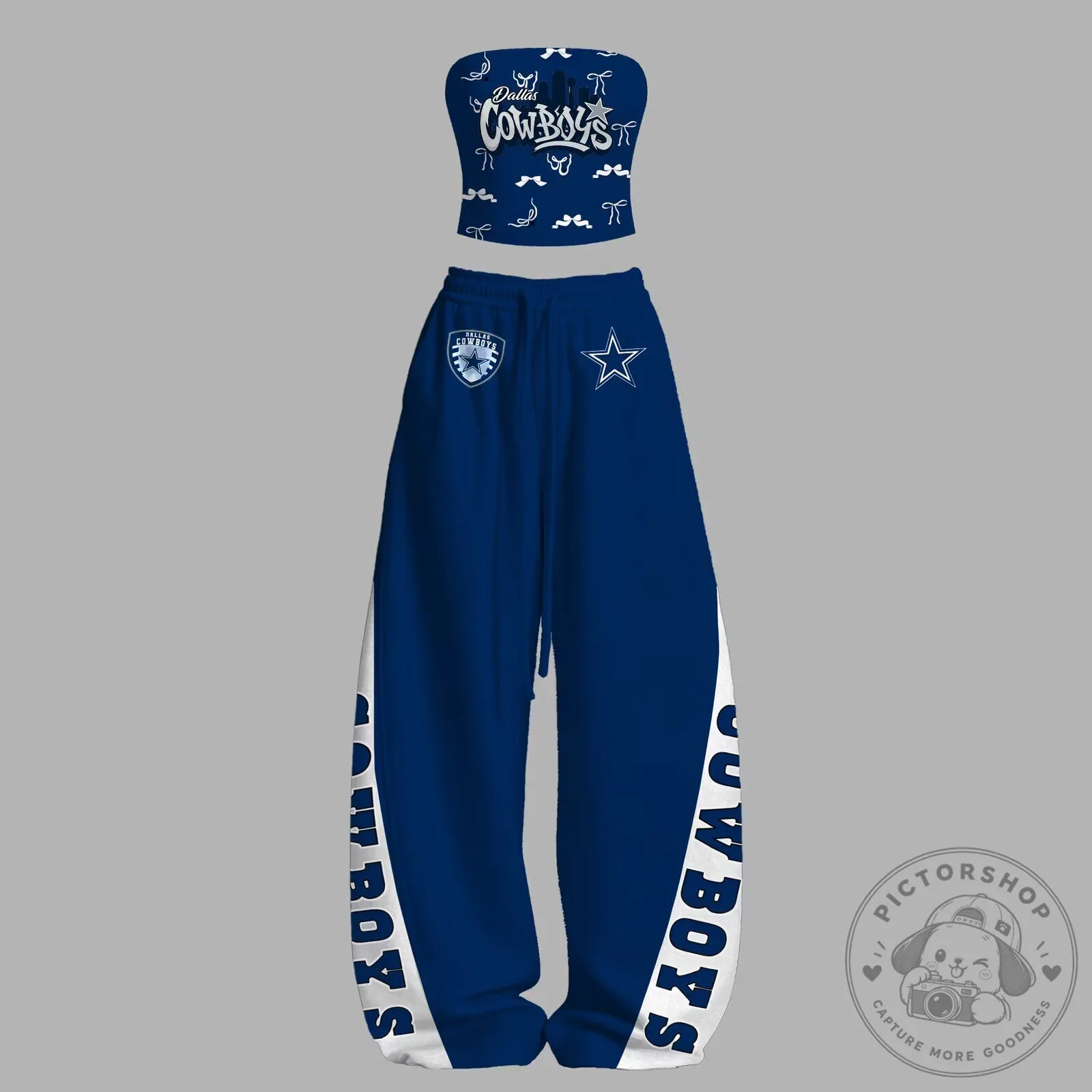 Dallas Cowboys Women's Strapless Tube Top and Wide Leg Pants Two-Piece Set