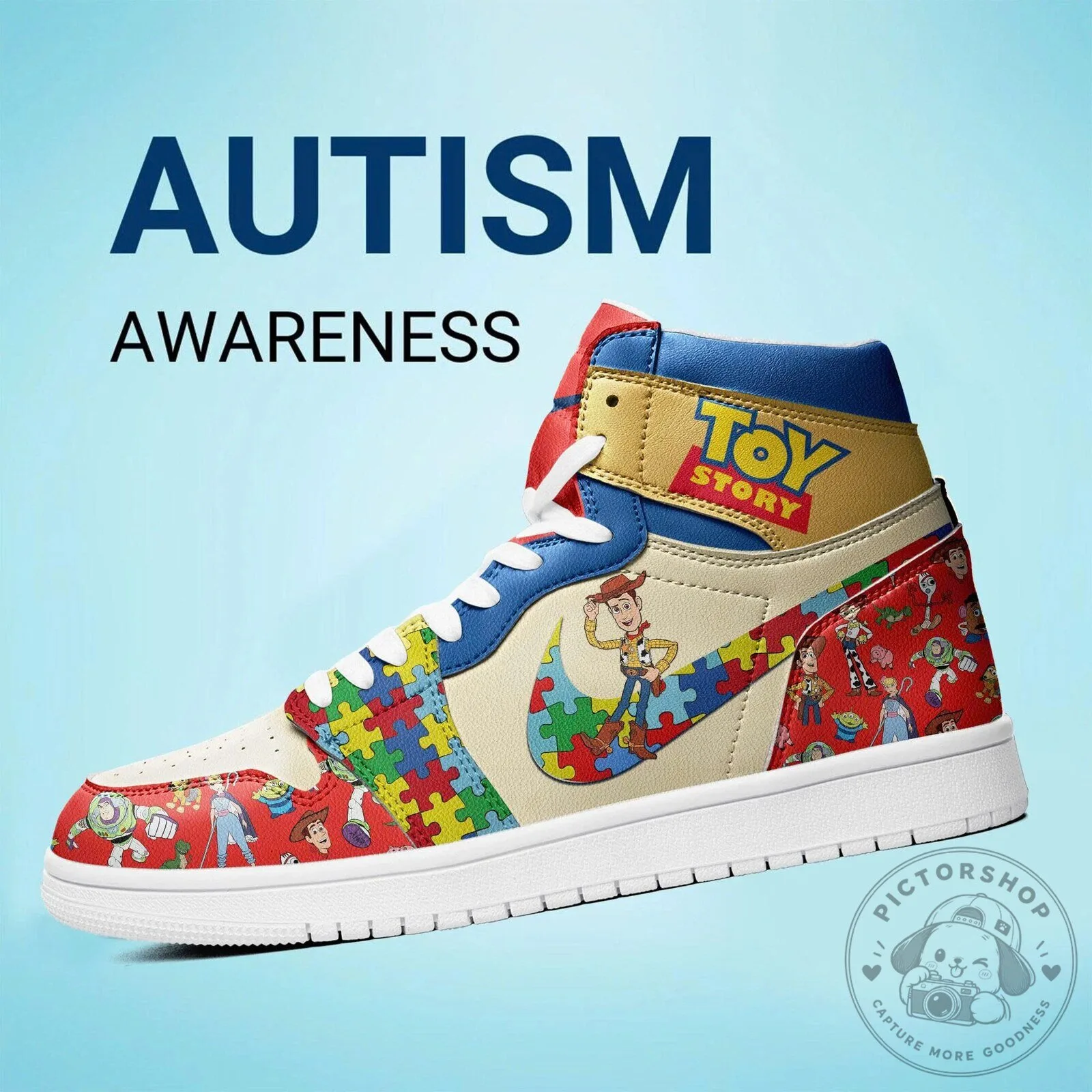 Toy Story Autism Awareness High-Top Sneakers for Men and Women