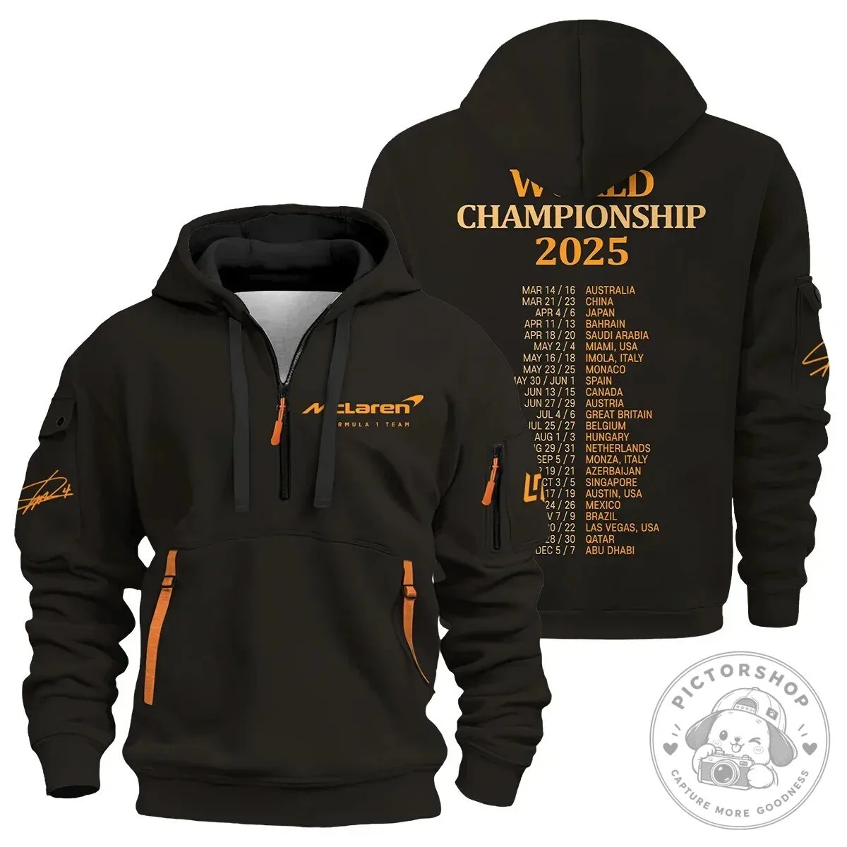 Lando Norris McLaren Formula 1 Team World Championship 2025 Half Zip Hoodie