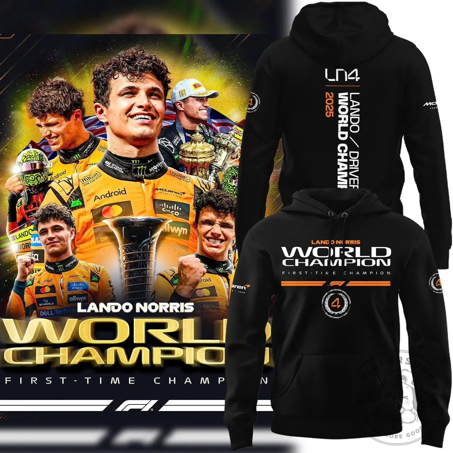 Lando Norris 2025 World Champion First Time Champion Black Hoodie