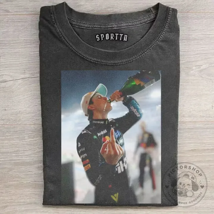 Oscar Piastri Drinking Champagne Middle Finger Funny Formula One Racing T-Shirt