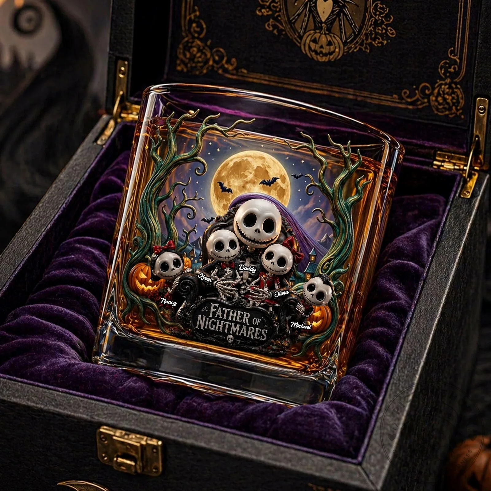 Father of Nightmares Jack Skellington Halloween Personalized Whiskey Glass