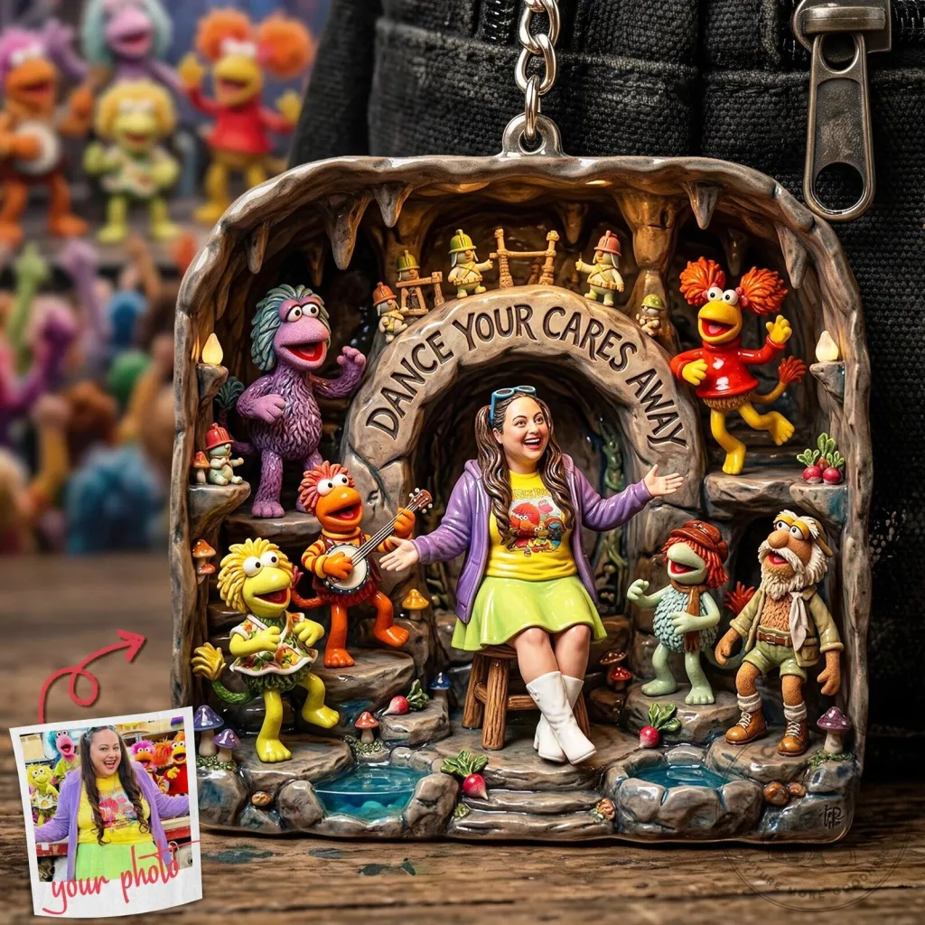 Custom Photo Fraggle Rock Dance Your Cares Away Keychain 6 Custom Photo Fraggle Rock Dance Your Cares Away Keychain