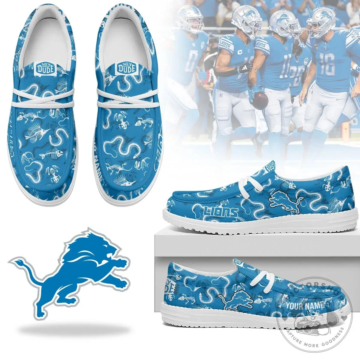 Detroit Lions Halloween Skeleton Fish Pattern Shoes