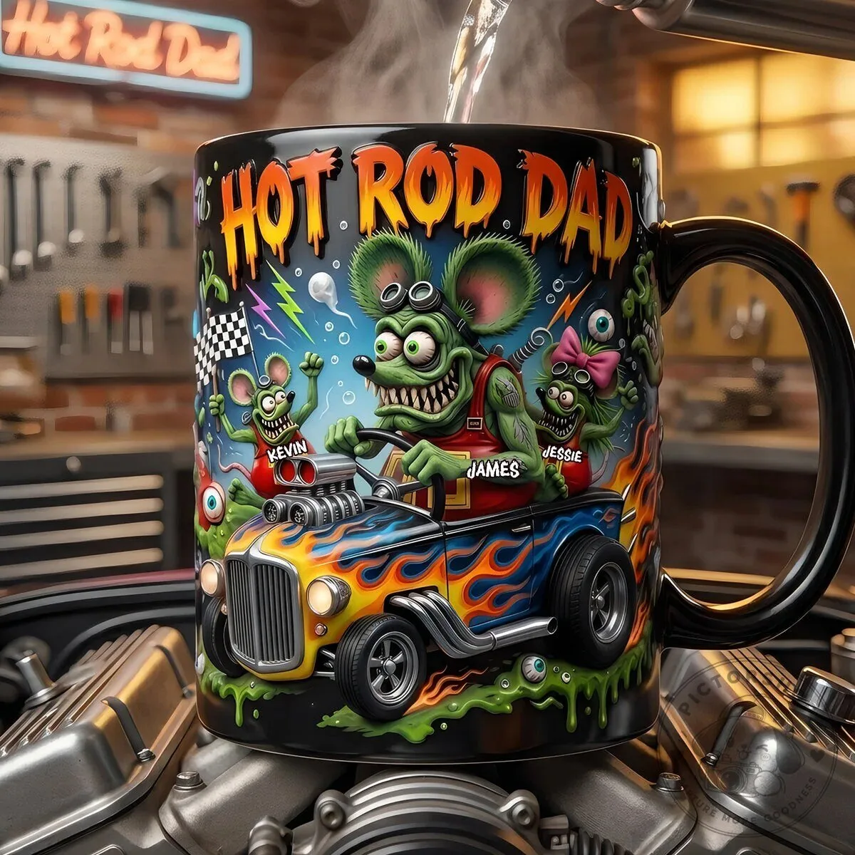 Hot Rod Dad Rat Fink Racing Car Coffee Mug