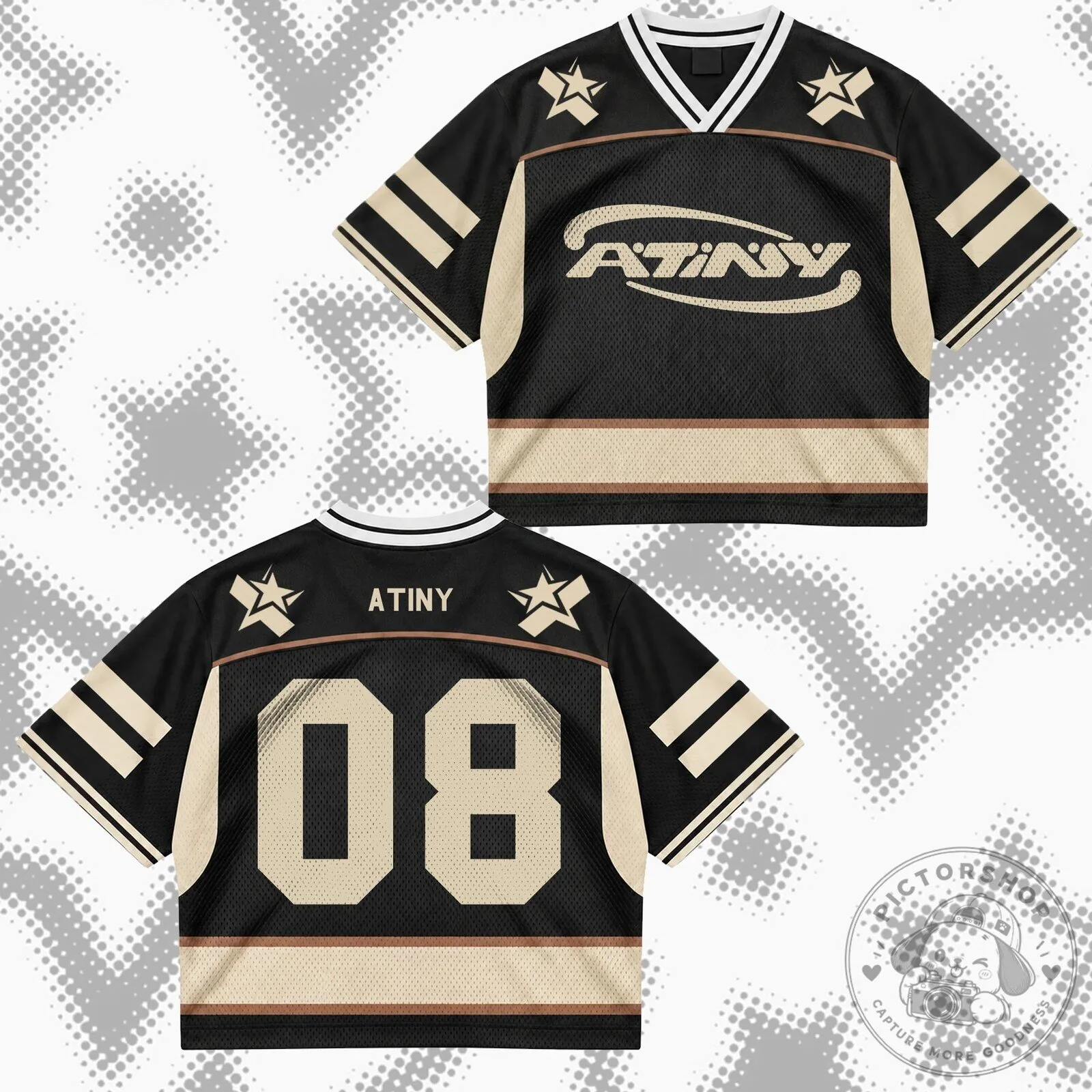 ATINY K-Pop Band Black and Beige Mesh Hockey Jersey
