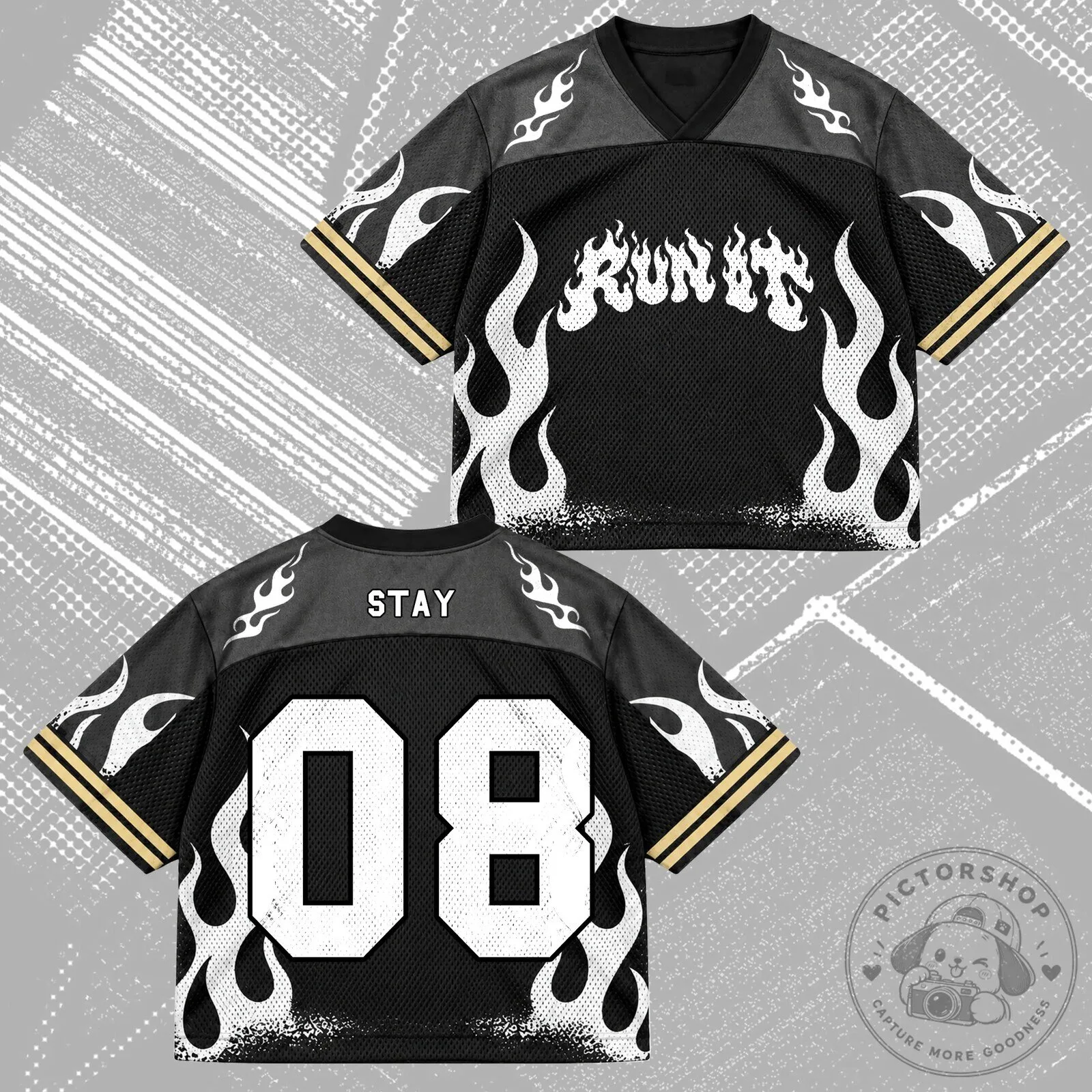 Stray Kids Run It Stay Club All Members Heavy Metal Mixed Mesh Football Jersey