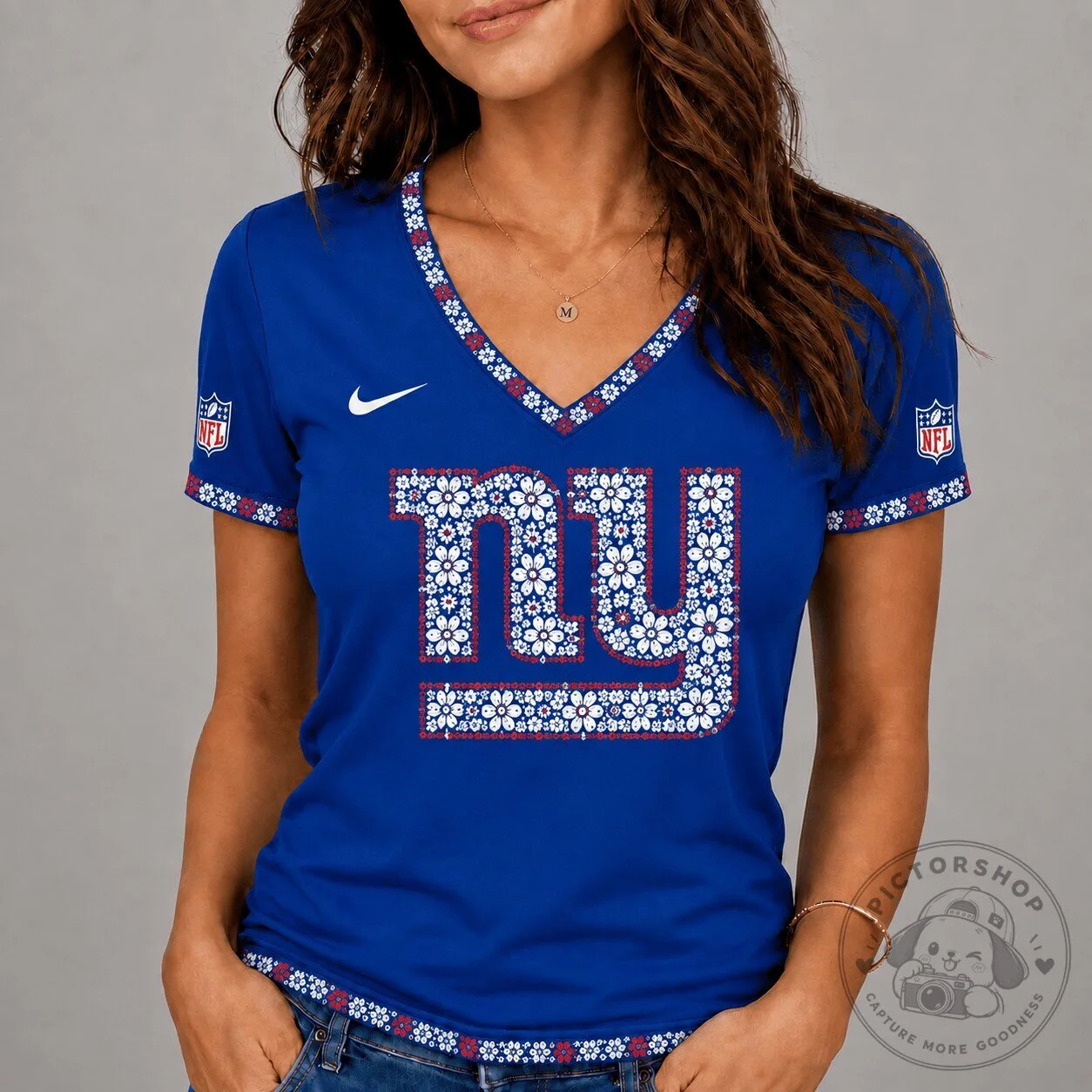 New York Giants Flower Logo V-Neck Women's T-Shirt
