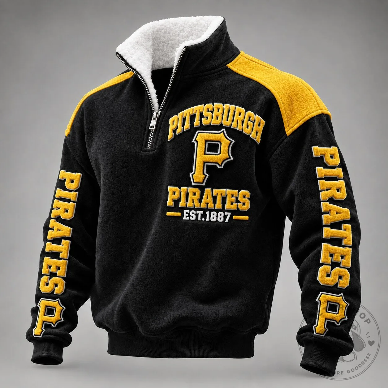 Pittsburgh Pirates Quarter Zip Sherpa Collar Fleece Sweatshirt