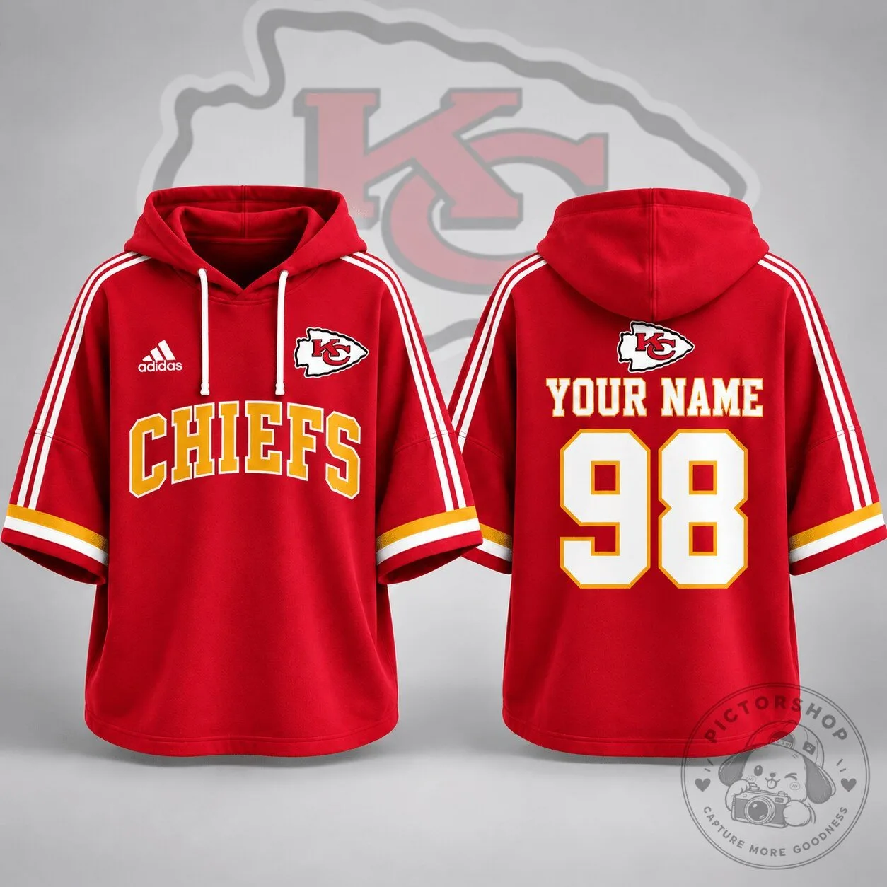 Kansas City Chiefs Custom Name and Number Red Short Sleeve Hoodie
