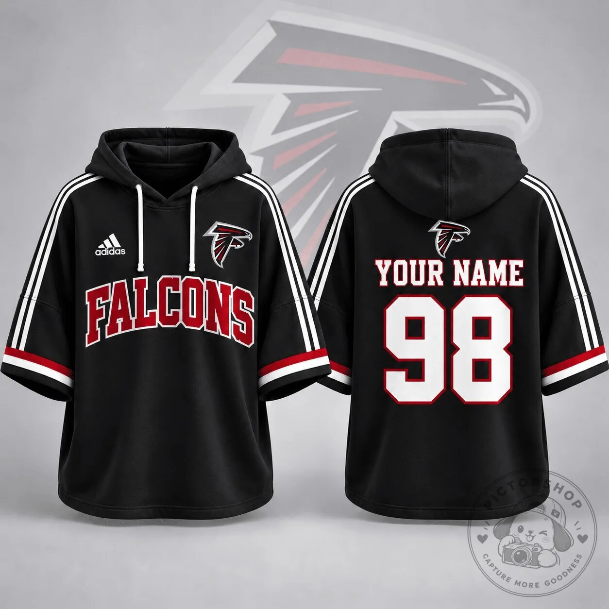Atlanta Falcons Football Team Custom Name Number Short Sleeve Hoodie