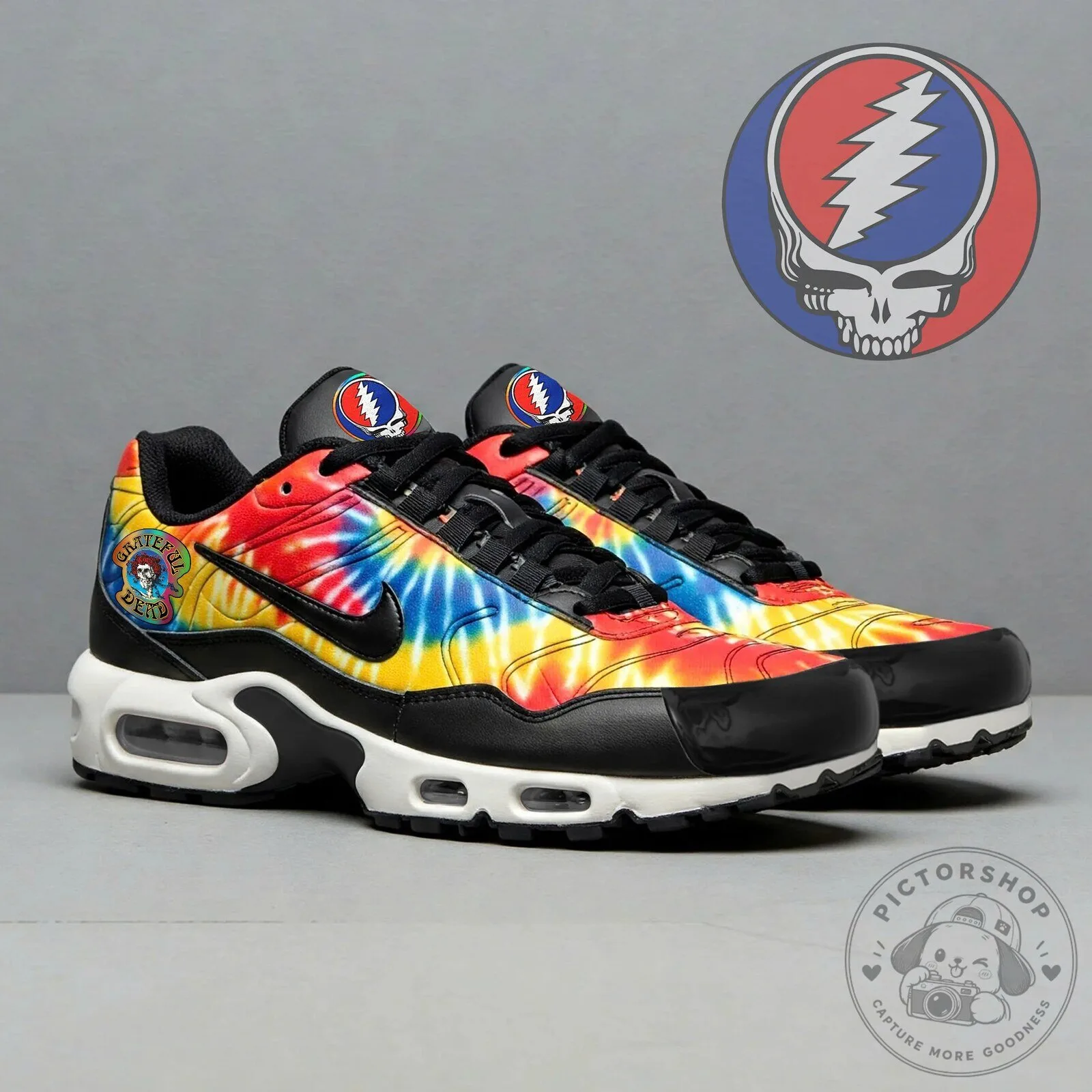 Grateful Dead Tie-Dye Steal Your Face Skull Logo Athletic Sneakers Shoes