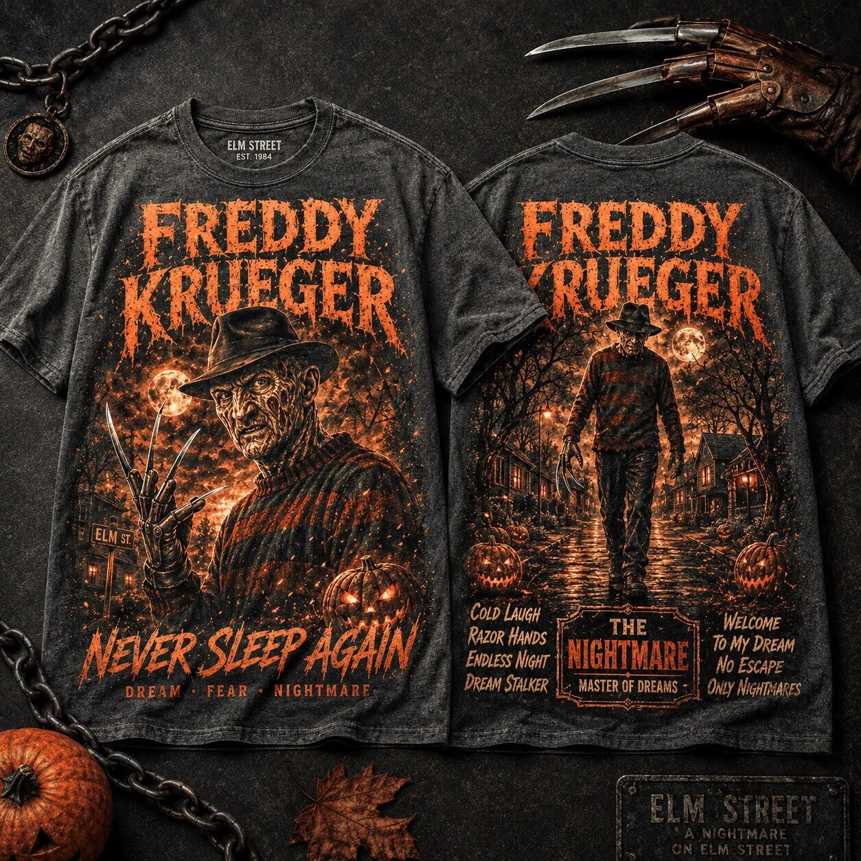 Freddy Krueger Never Sleep Again Horror Movie Graphic T-Shirt