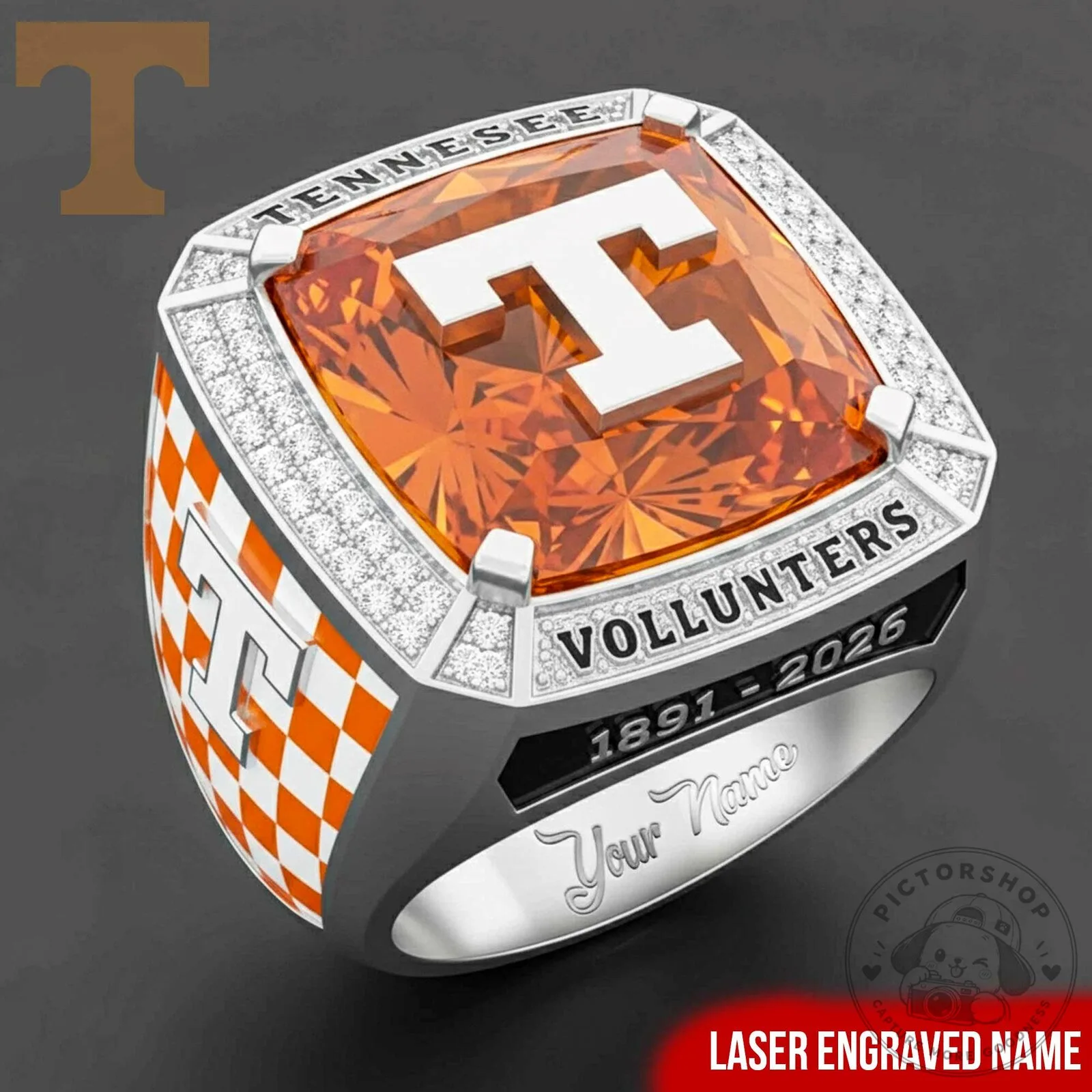 University of Tennessee Volunteers Championship Ring with Laser Engraved Name