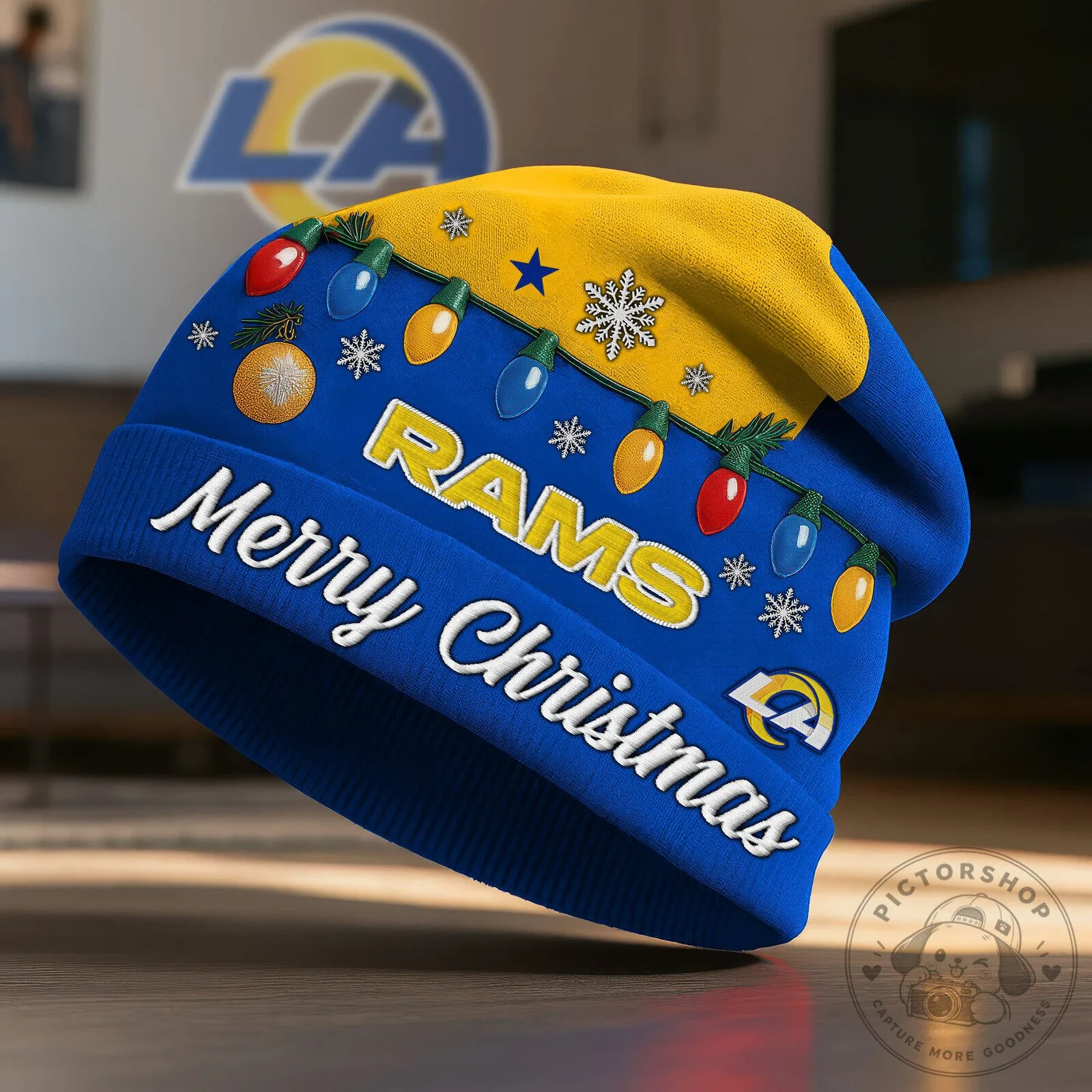 Los Angeles Rams Merry Christmas Beanie Hat