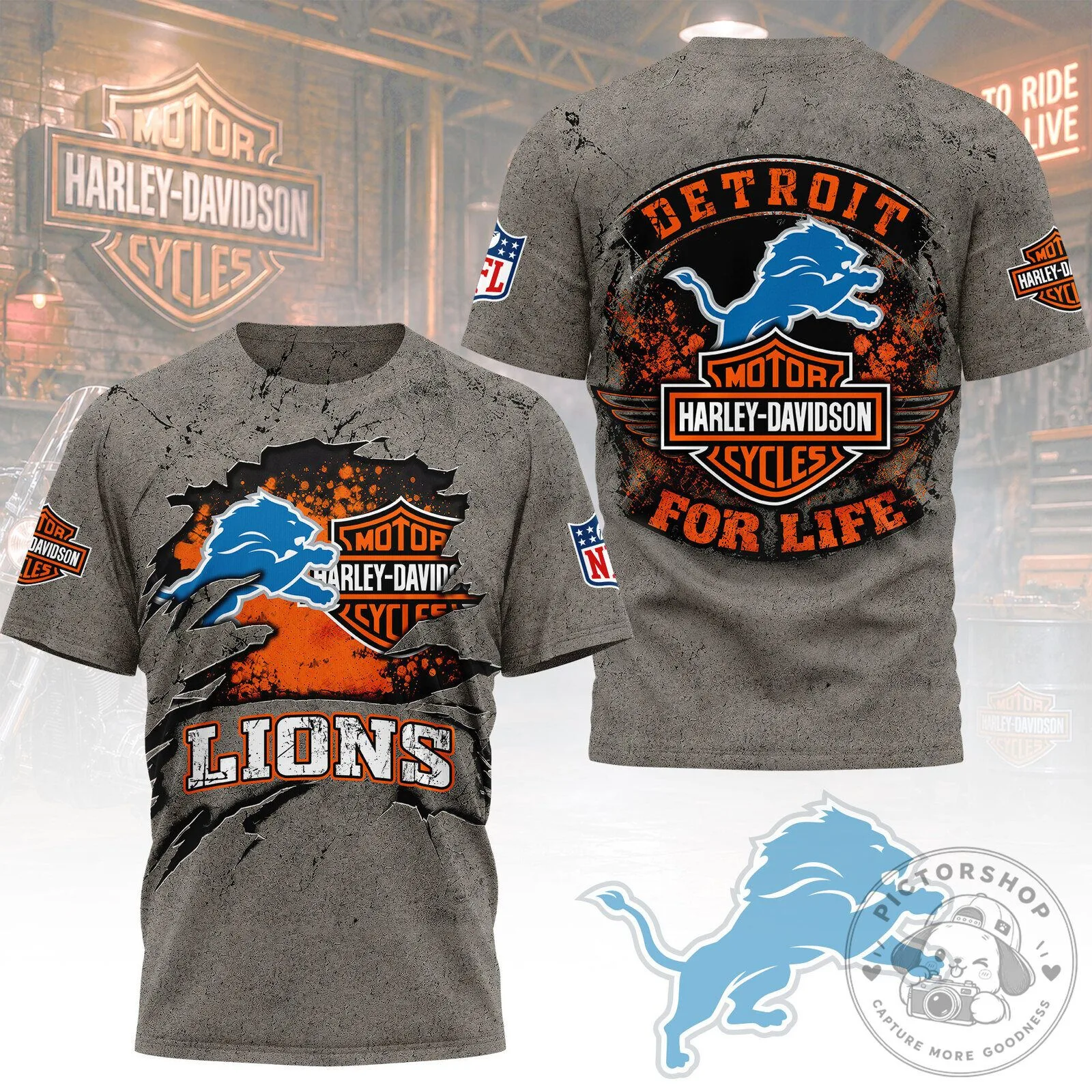 Detroit Lions Harley-Davidson Cycles For Life Premium T-Shirt