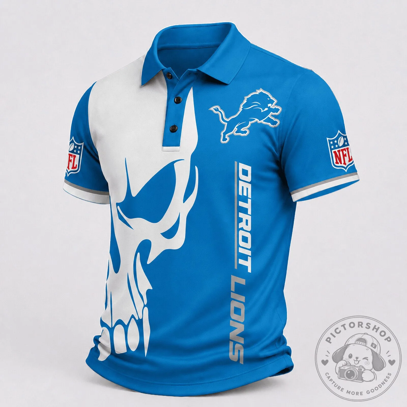 Lions NFL Game Day Polo Shirt with Skull Design in Detroit