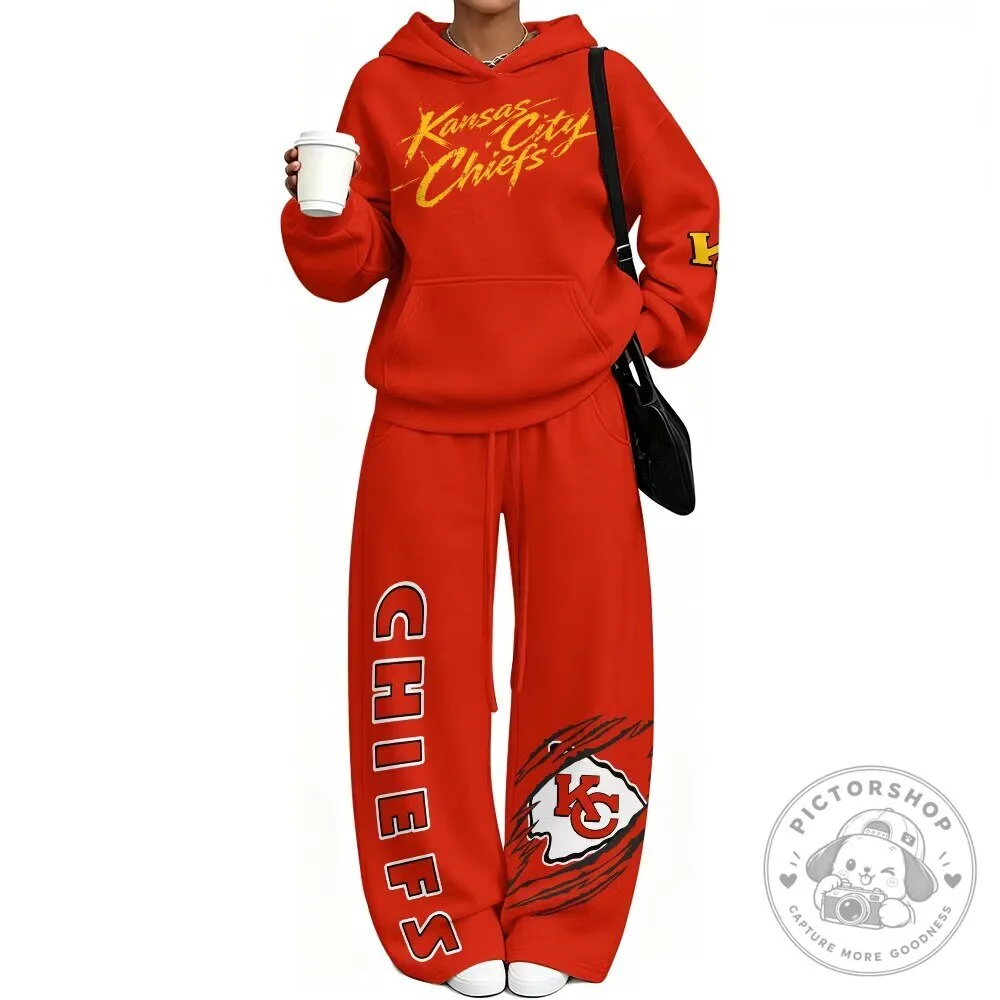 Kansas City Chiefs Football Team Red Hoodie and Sweatpants Set for Women