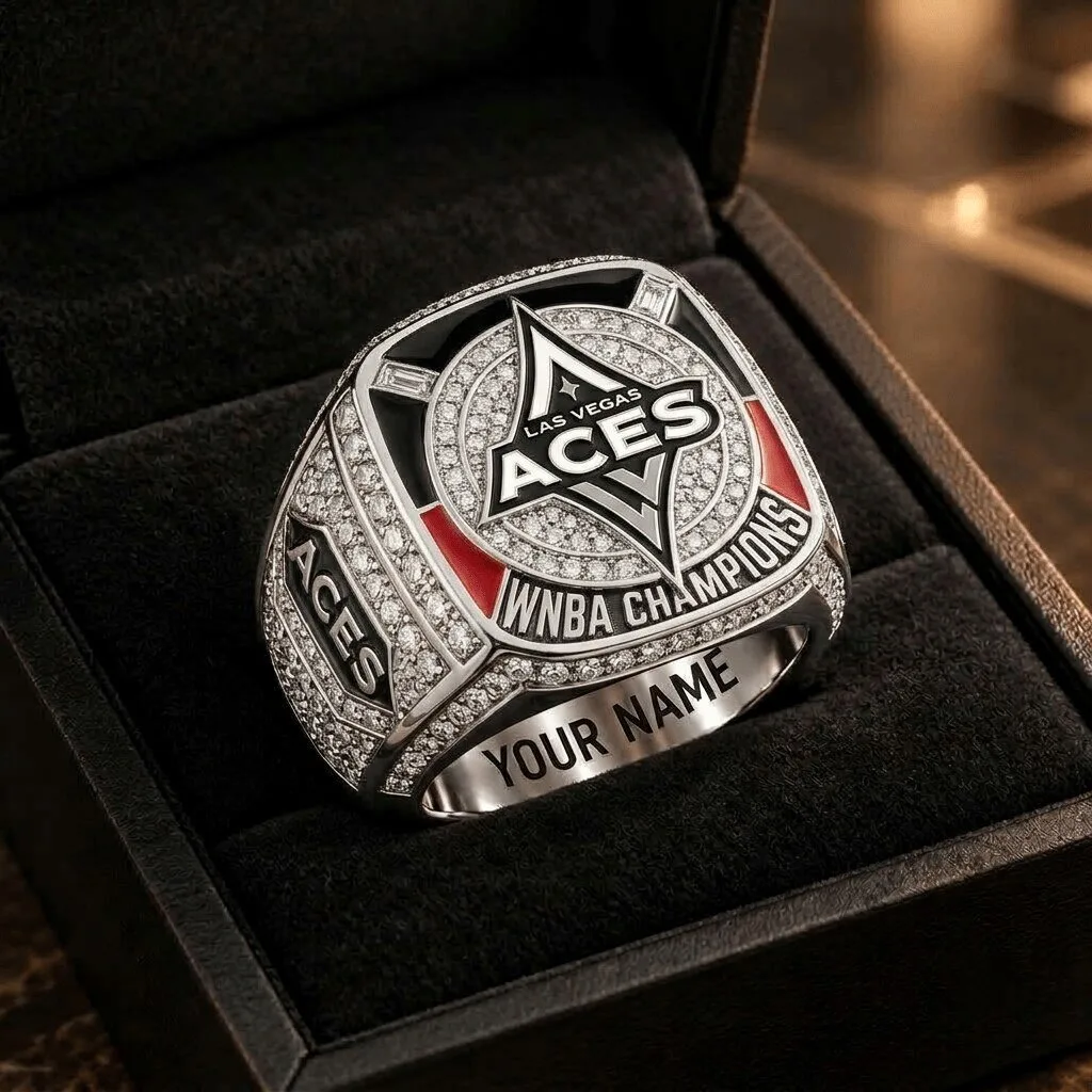 Las Vegas Aces WNBA Champions Personalized Silver Ring with Diamonds