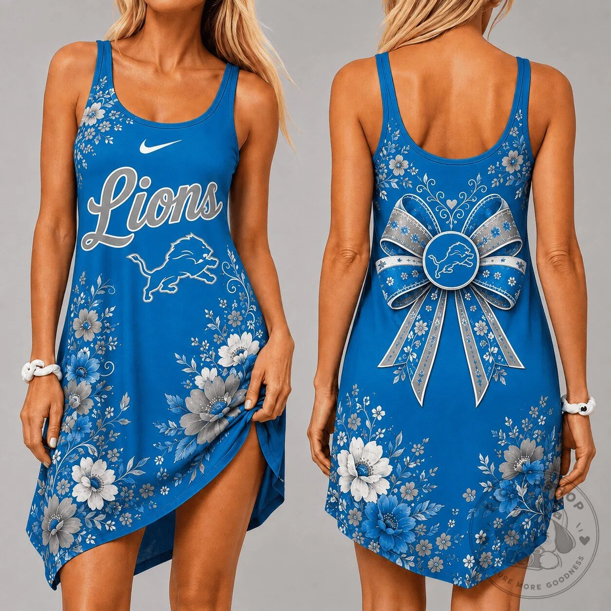 Detroit Lions NFL Football Floral Pattern Sleeveless Cami Dress for Women