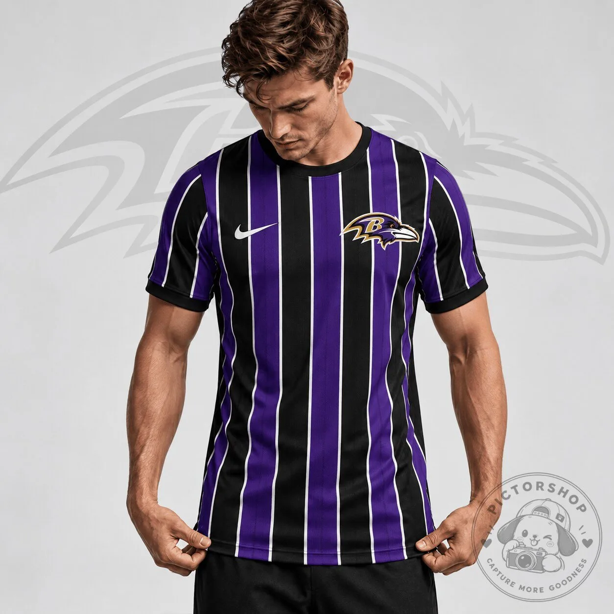 Baltimore Ravens NFL Team Crest Vertical Stripe Performance Football Jersey