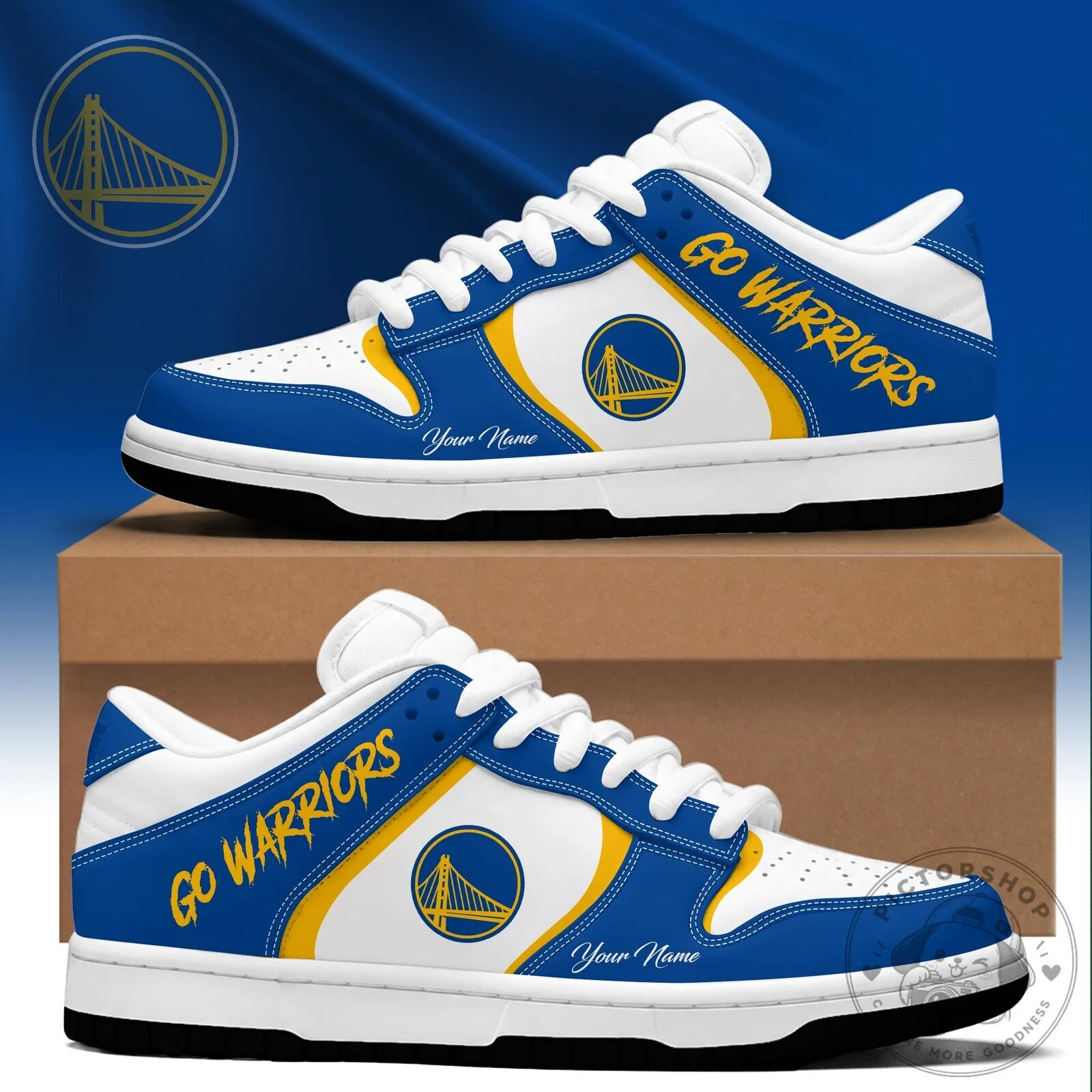 Golden State Warriors Blue And White Custom Name Sneakers