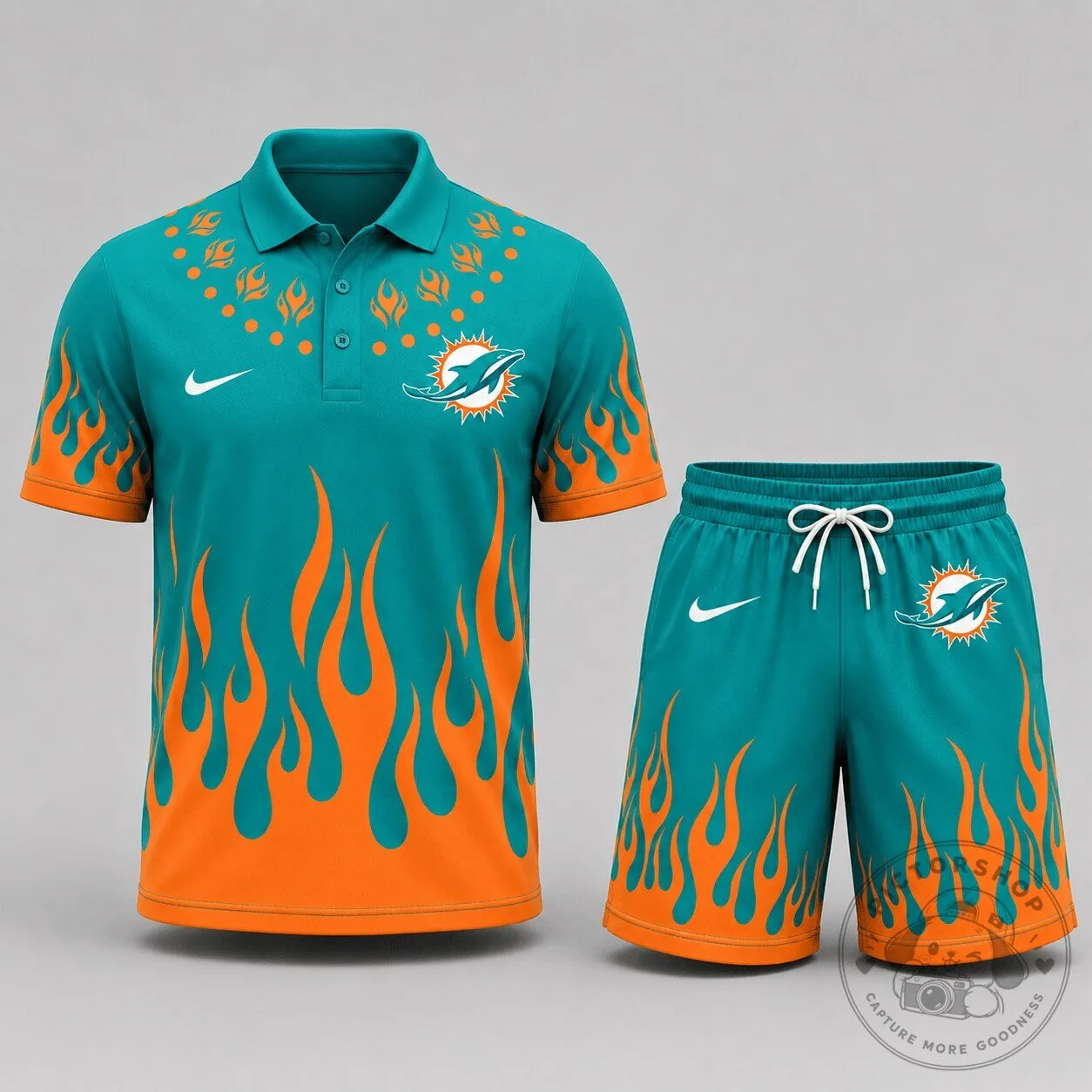 Miami Dolphins NFL Flame Performance Polo Shirt and Shorts Set