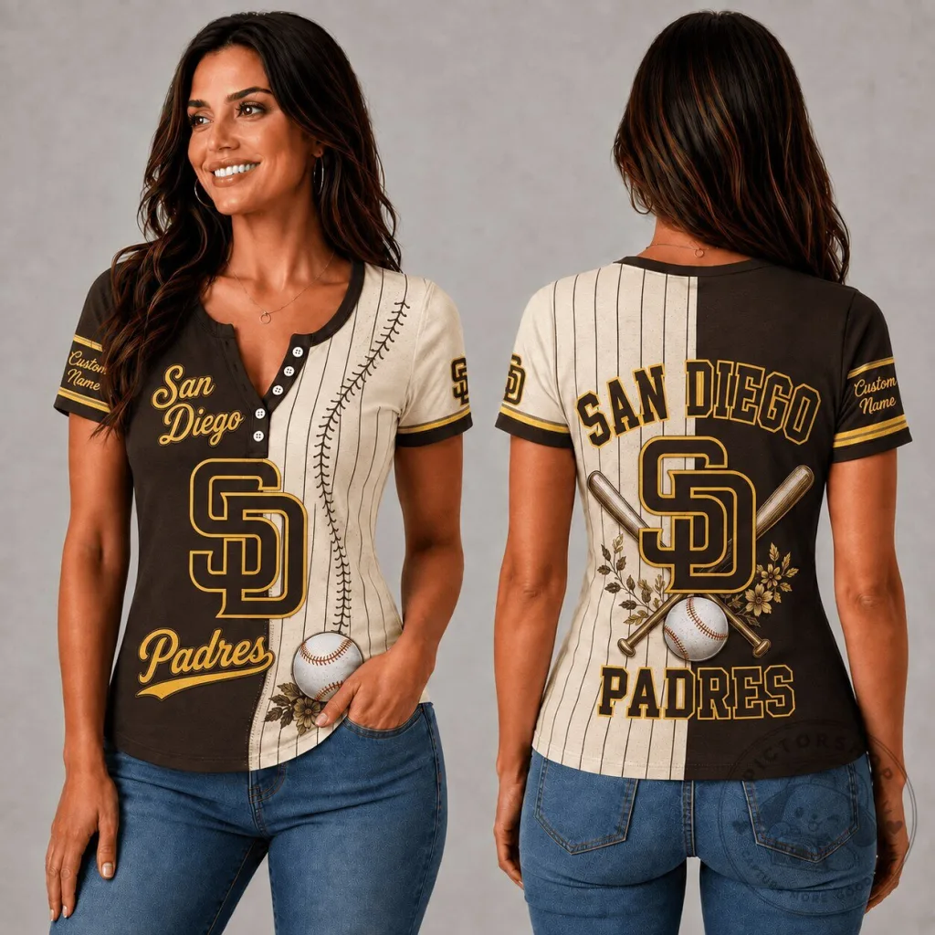 San Diego Padres MLB Fan Shirt Personalized Women's Baseball V-Neck T-Shirt