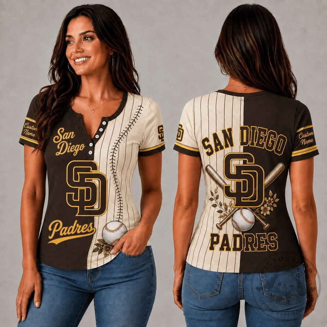 San Diego Padres MLB Fan Shirt Personalized Women's Baseball V-Neck T-Shirt