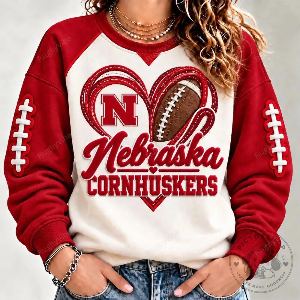 Nebraska Cornhuskers Football Heart Design Sweatshirt