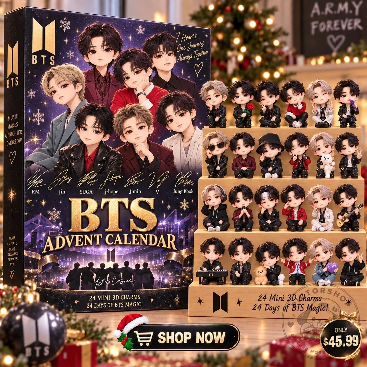 BTS K-Pop Band Christmas Advent Calendar 24 Mini 3D Charms