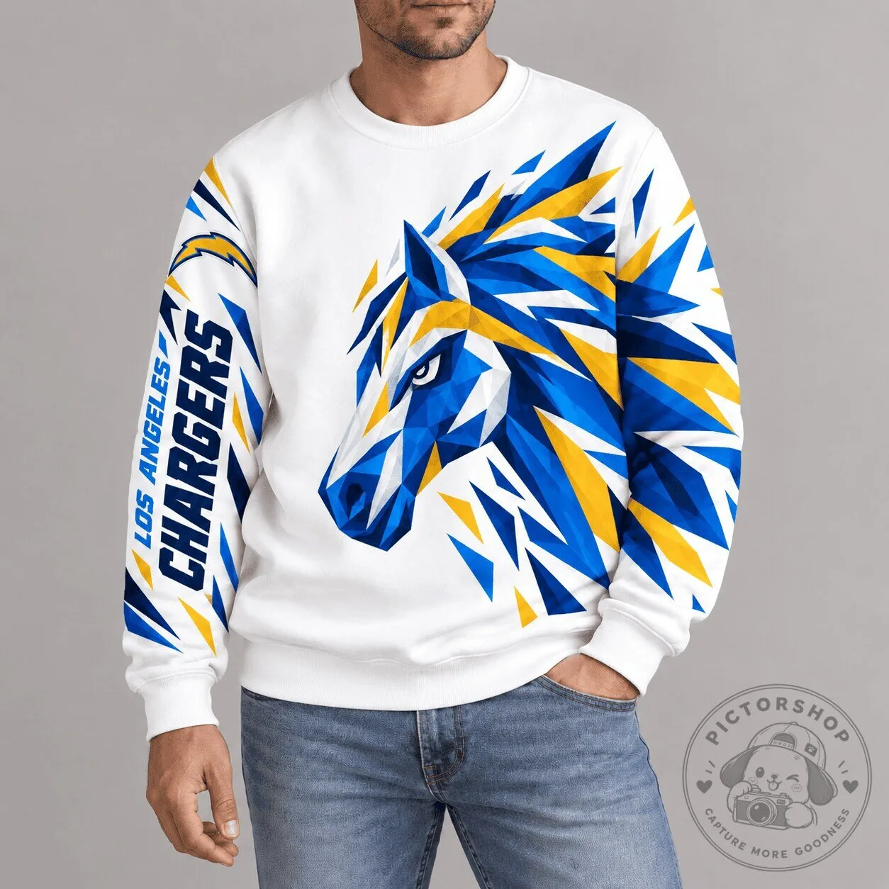 Los Angeles Chargers National Football League Team Polygonal Mascot Sweatshirt
