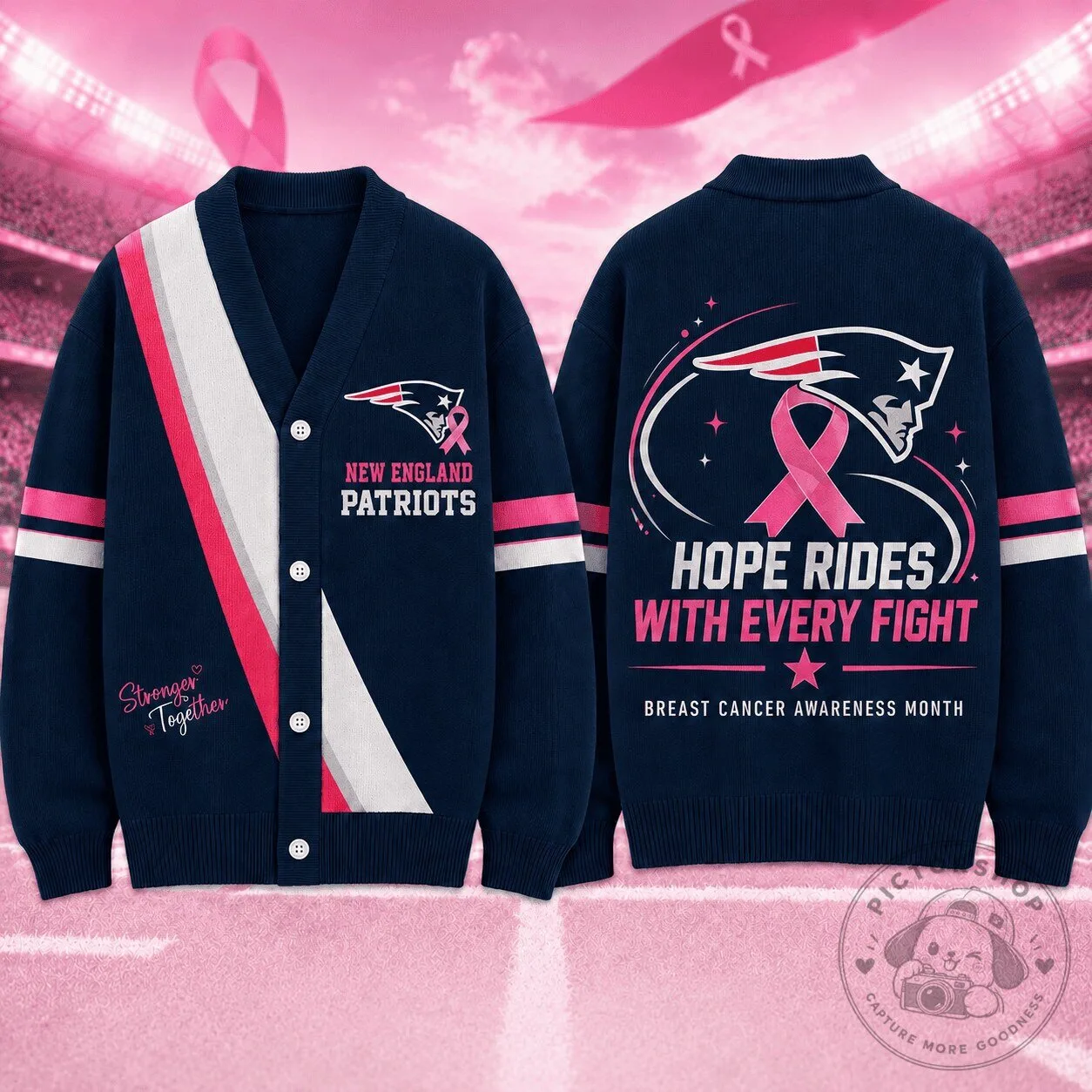 Breast Cancer Awareness Cardigan Featuring New England Patriots Hope Rides With Every Fight 1 Breast Cancer Awareness Cardigan Featuring New England Patriots Hope Rides With Every Fight