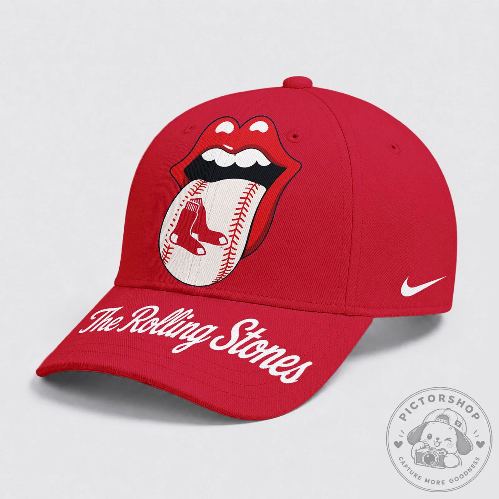 Rolling Stones Tongue Logo Red Hat for Red Sox Baseball Fans