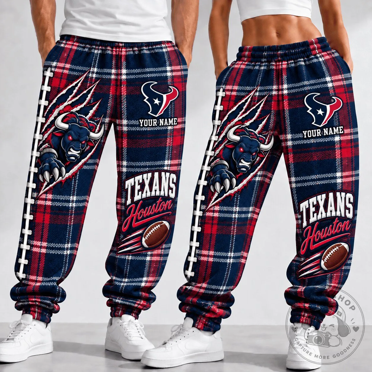 Houston Texans NFL Football Team Custom Name Plaid Pattern Jogger Pants