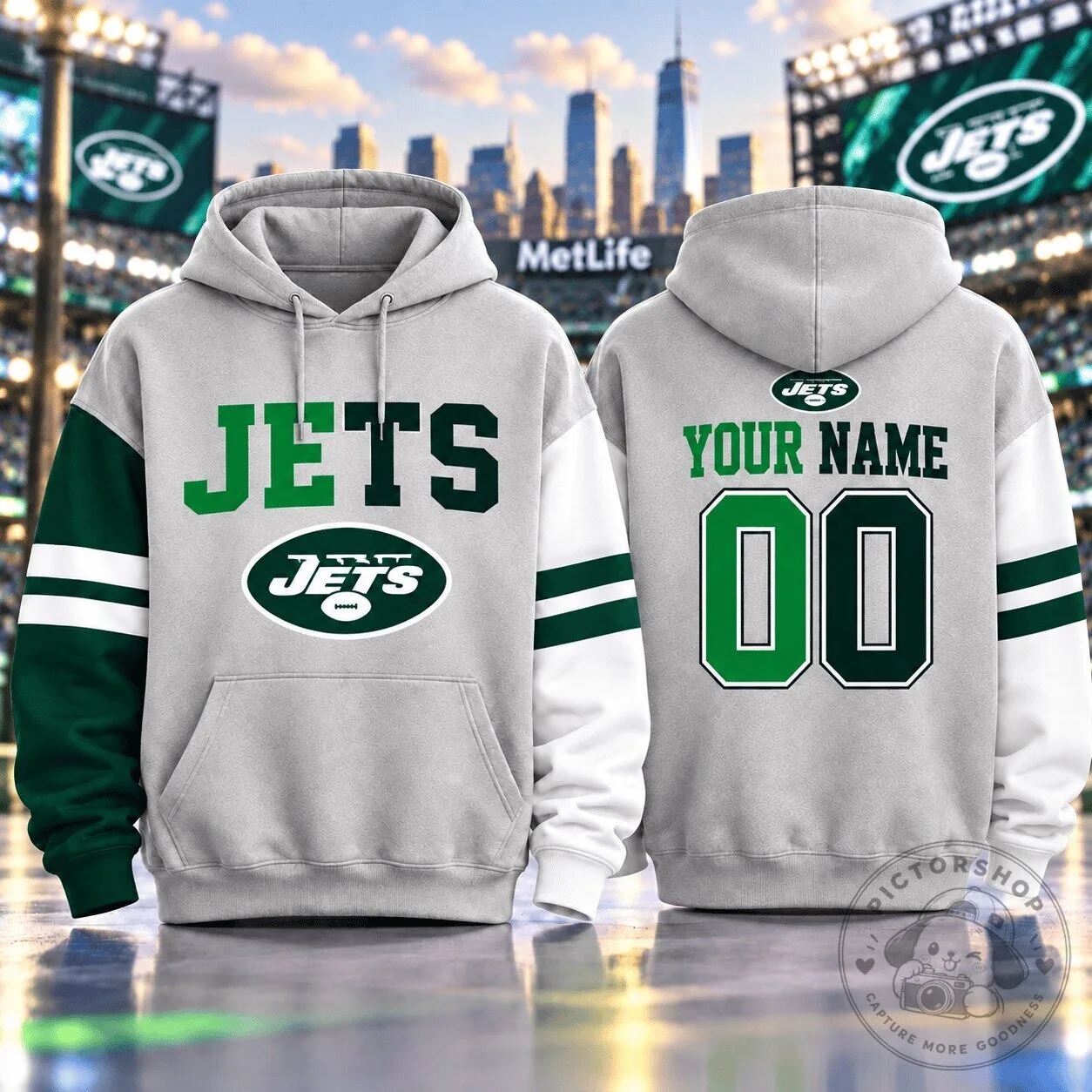 New York Jets Football Team Personalized Gray and Green Hoodie