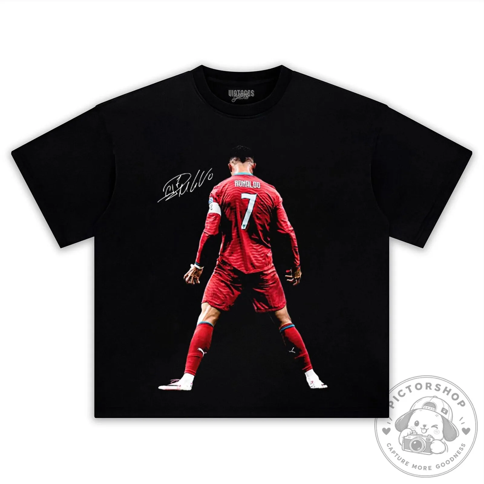 Cristiano Ronaldo Signature Football Player Black T-Shirt