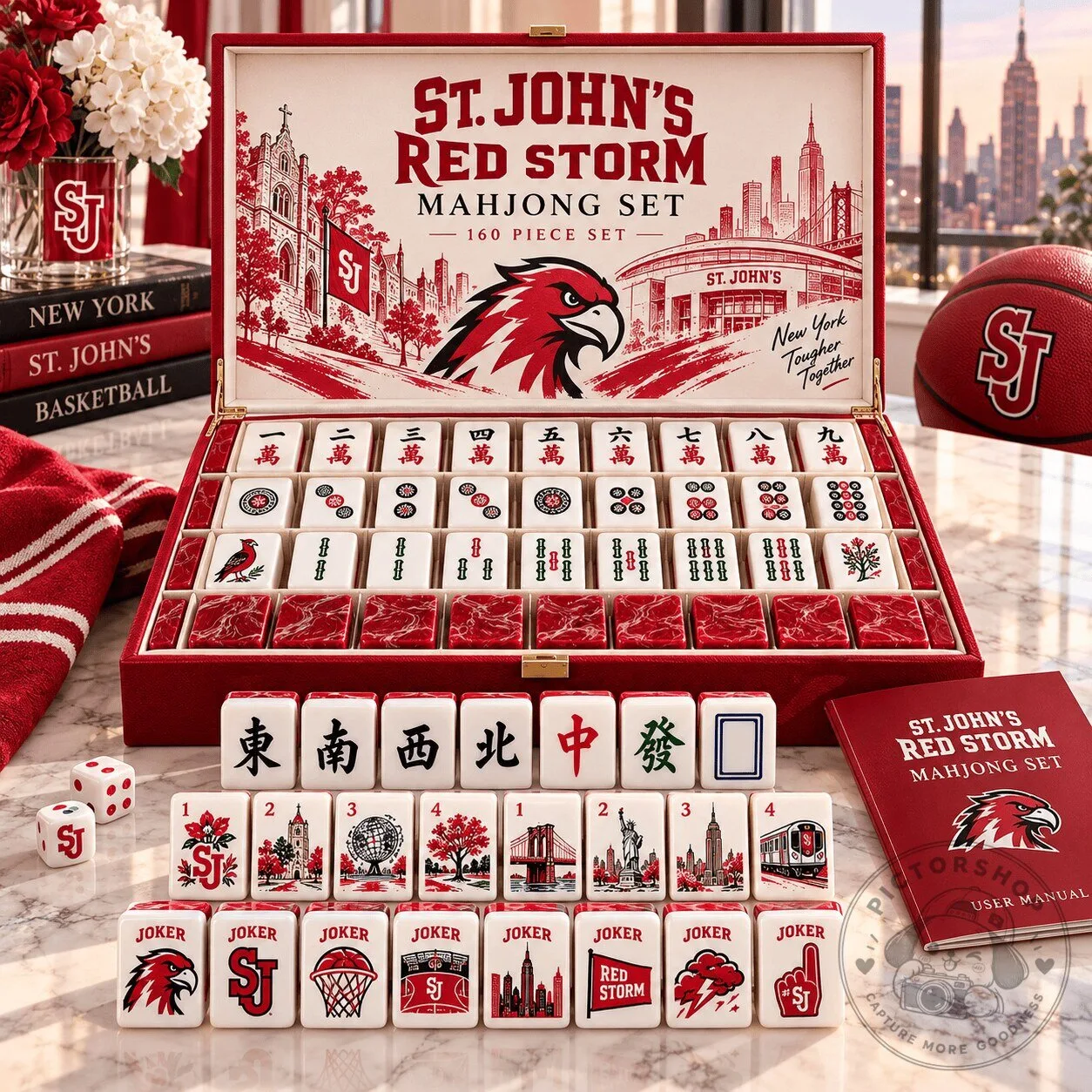St. John's Red Storm Mahjong Game Set with 160 Tiles and Storage Case