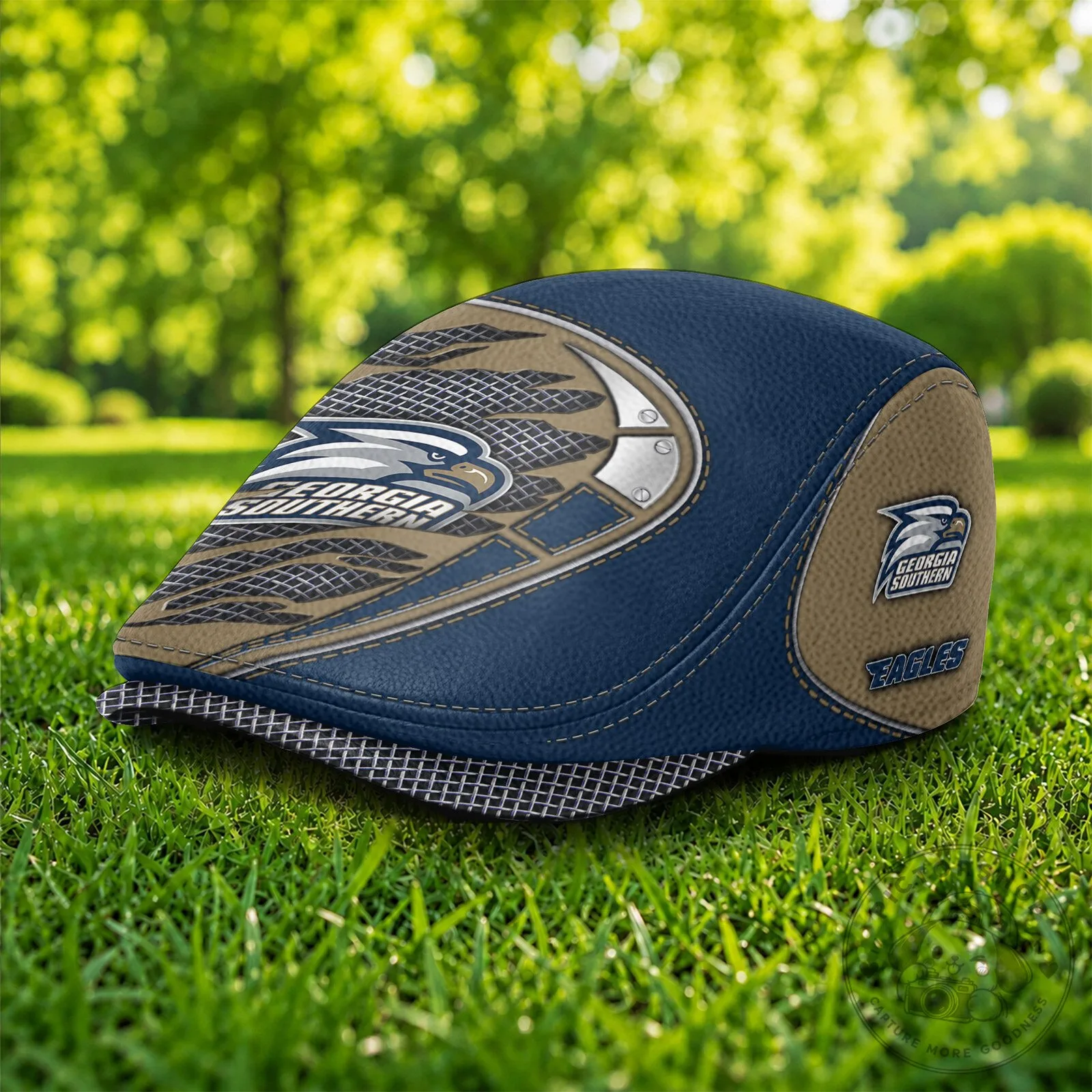 Georgia Southern Eagles NCAA College Football Team Blue and Tan Flat Cap Hat