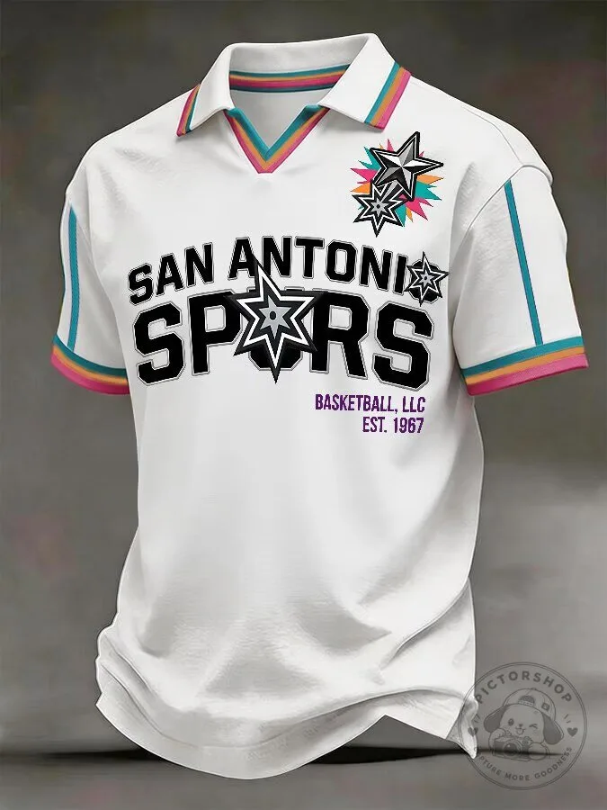 San Antonio Spurs Basketball Fan Shirt, Vintage Style Polo Shirt for Men